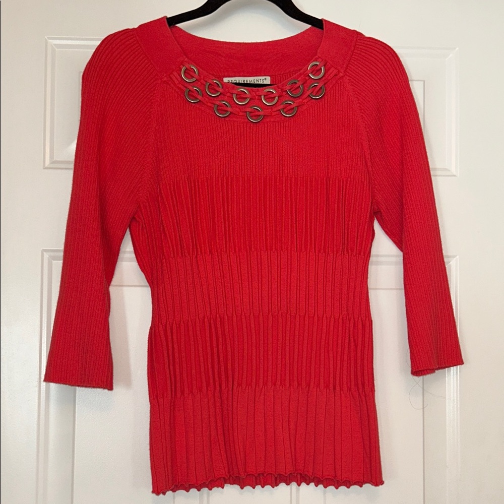 Requirements Cotton Blend Sweater Chain Detail XL Coral Y2K Stretch Ribbed